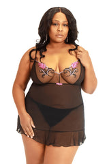 BLACK AND PINK LACE KRISTI NIGHTWEAR SET - FitAuMaxLingerie