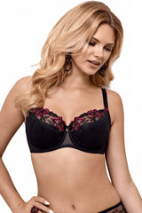 BLACK AND RED LACE BRA BELLA UNDERWIRE SEMI SOFT - FitAuMaxLingerie