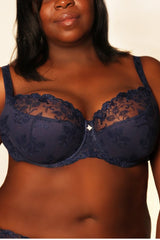 NAVY BLUE LACE BRA WITH UNDERWIRE LUNA SEMI SOFT - FitAuMaxLingerie