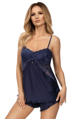 NAVY BLUE LACE LINGERIE ODETTE NIGHTWEAR SET - FitAuMaxLingerie