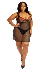 RED AND BLACK BABYDOLL LACE LINGERIE SET ROSA - FitAuMaxLingerie