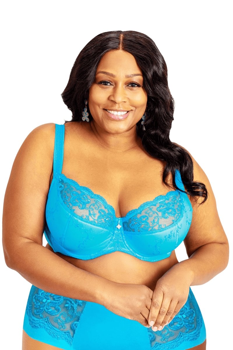 Plus Size Supportive Lace Bra in H Cup Size, WiesMANN, Size: 32i-42B, Color: Turquoise Blue