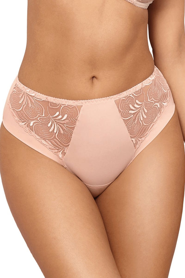 BEIGE AND PINK LACE FLORENCE HIGH - CUT PANTIES - FitAuMaxLingerie