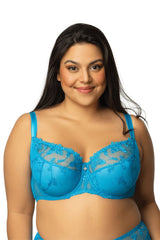 TURQUOISE BLUE UNDERWIRE LACE BRA BRITNEY SEMI SOFT - FitAuMaxLingerie